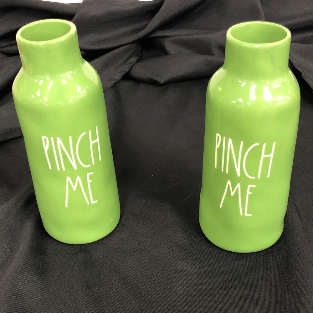 Set of Rae Dunn Green Ceramic Pinch Me Vasess
